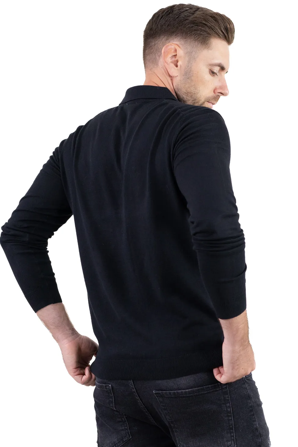 Pulover elegant tip polo pentru bărbați – negru [10]