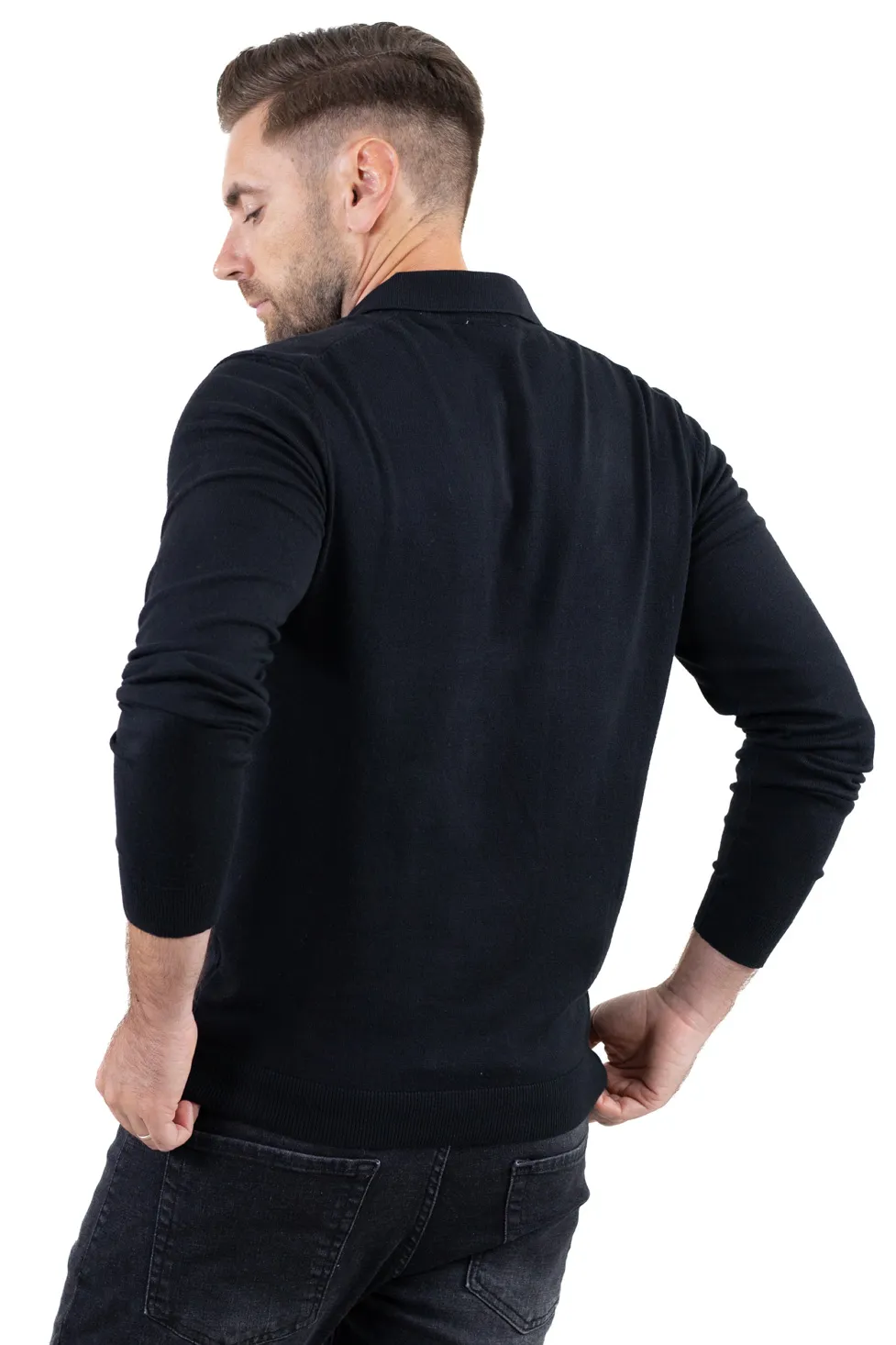 Pulover elegant tip polo pentru bărbați – negru [9]