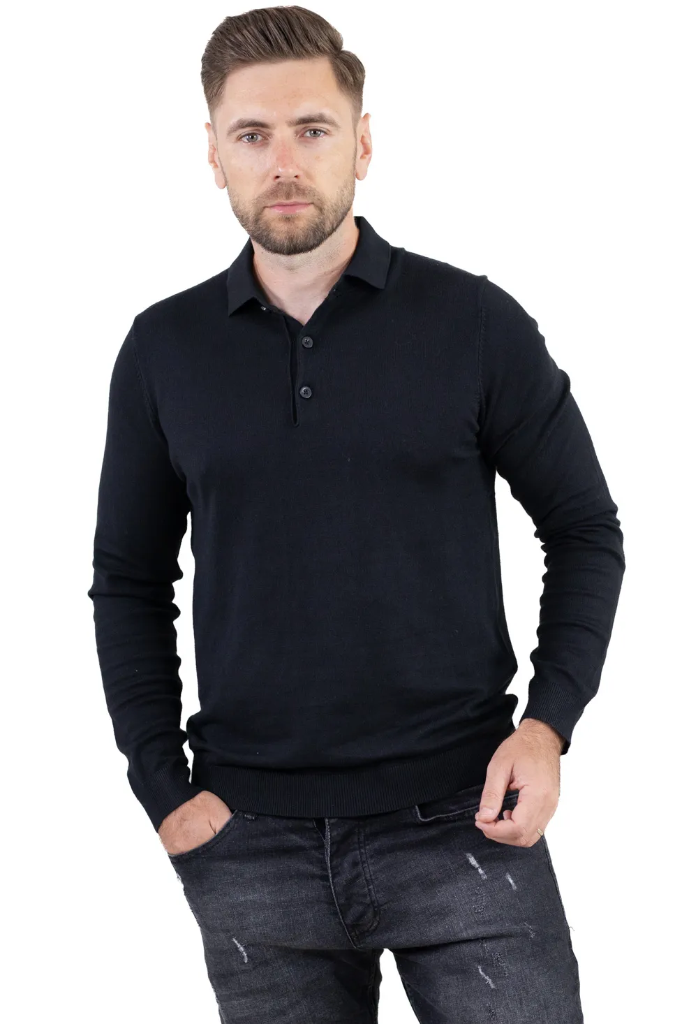Pulover elegant tip polo pentru bărbați – negru [1]