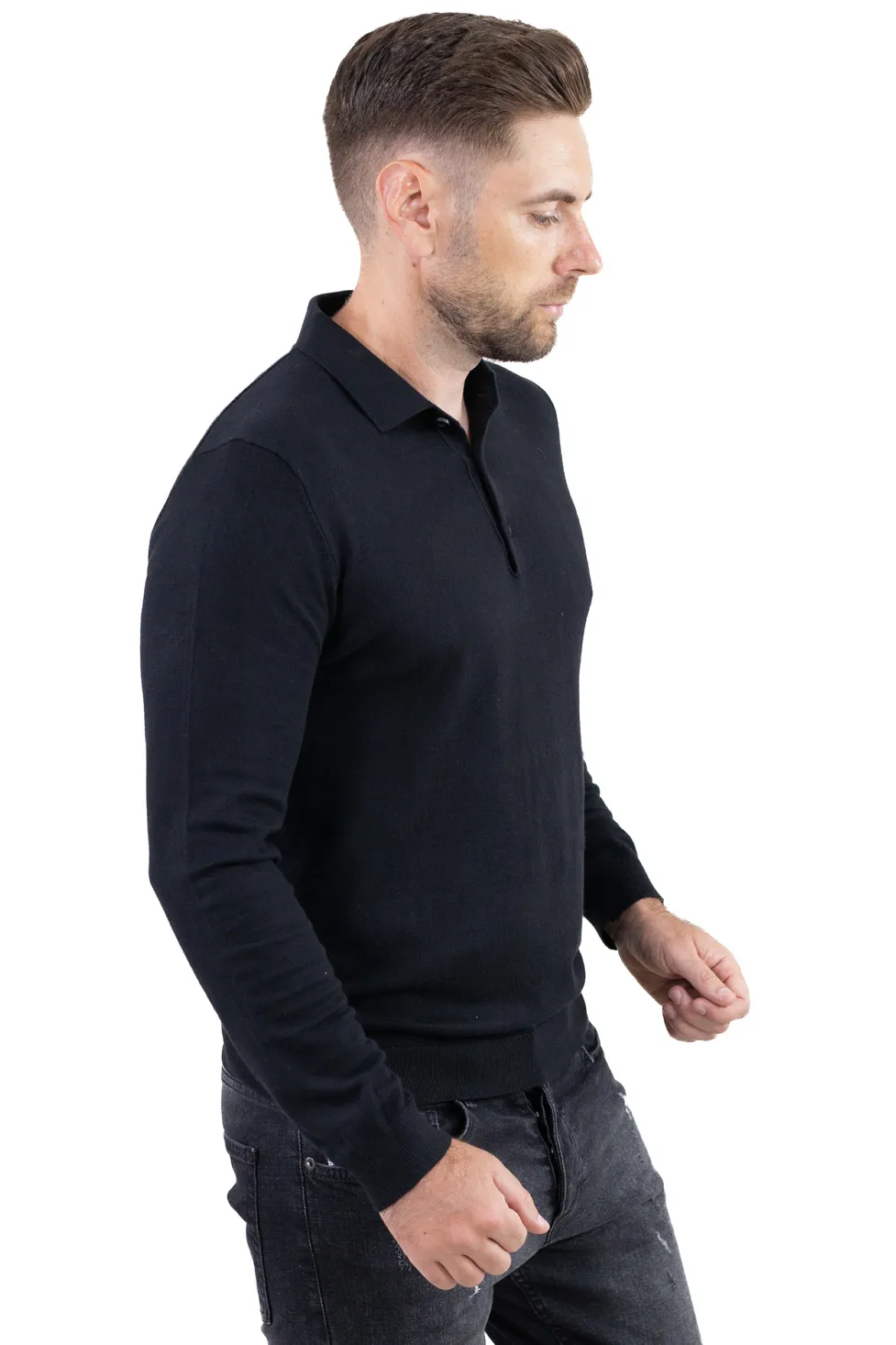 Pulover elegant tip polo pentru bărbați – negru [7]