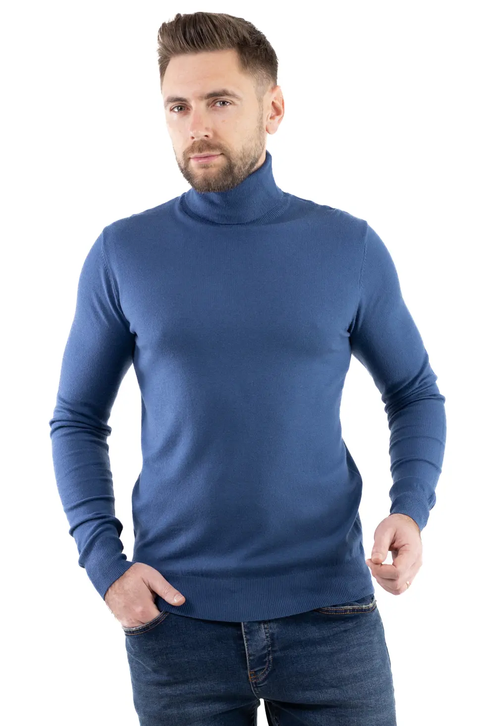 Maleta barbati albastru denim cu guler inalt [3]