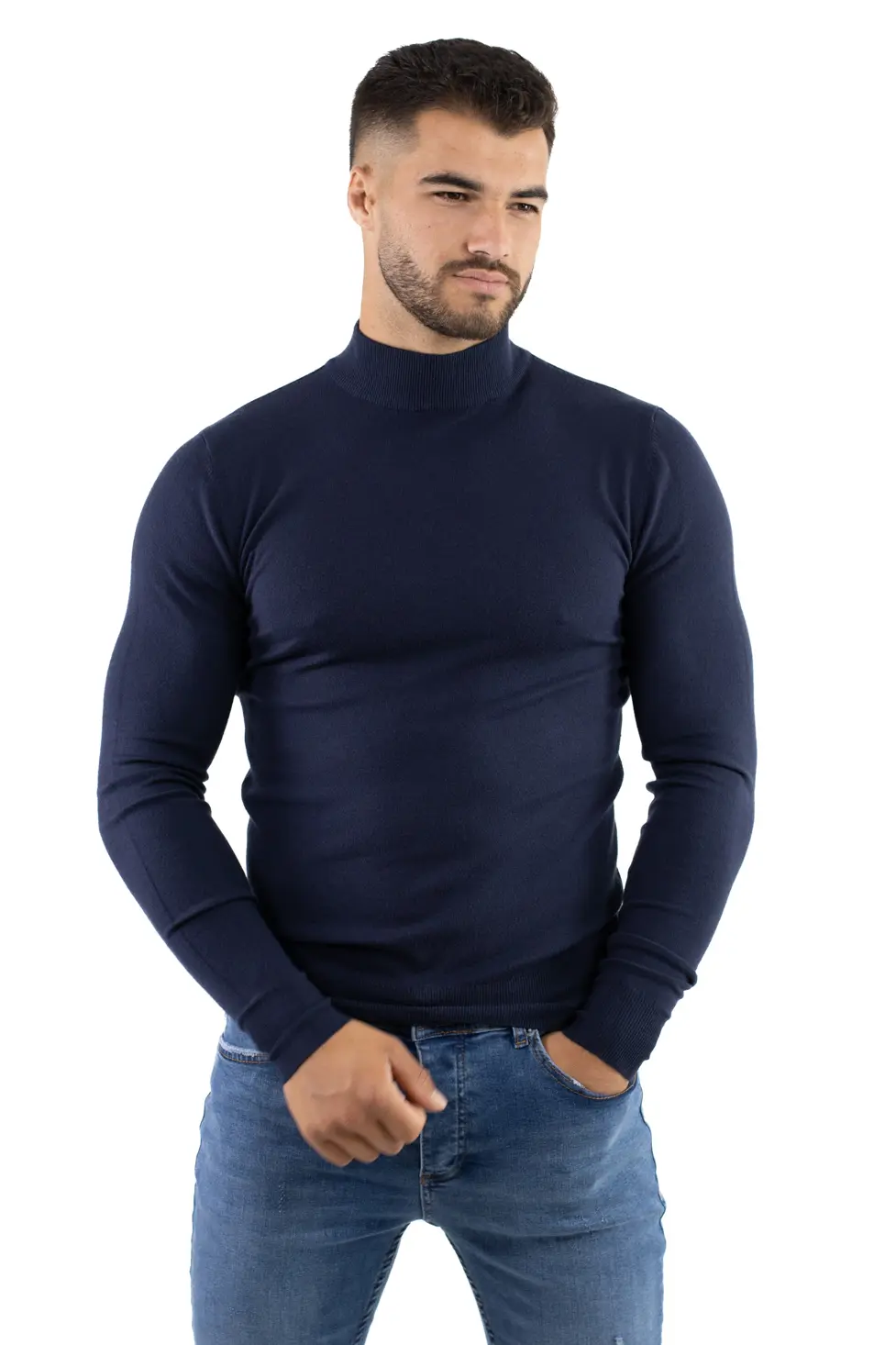 Maleta barbati bleumarin cu guler semi inalt [5]