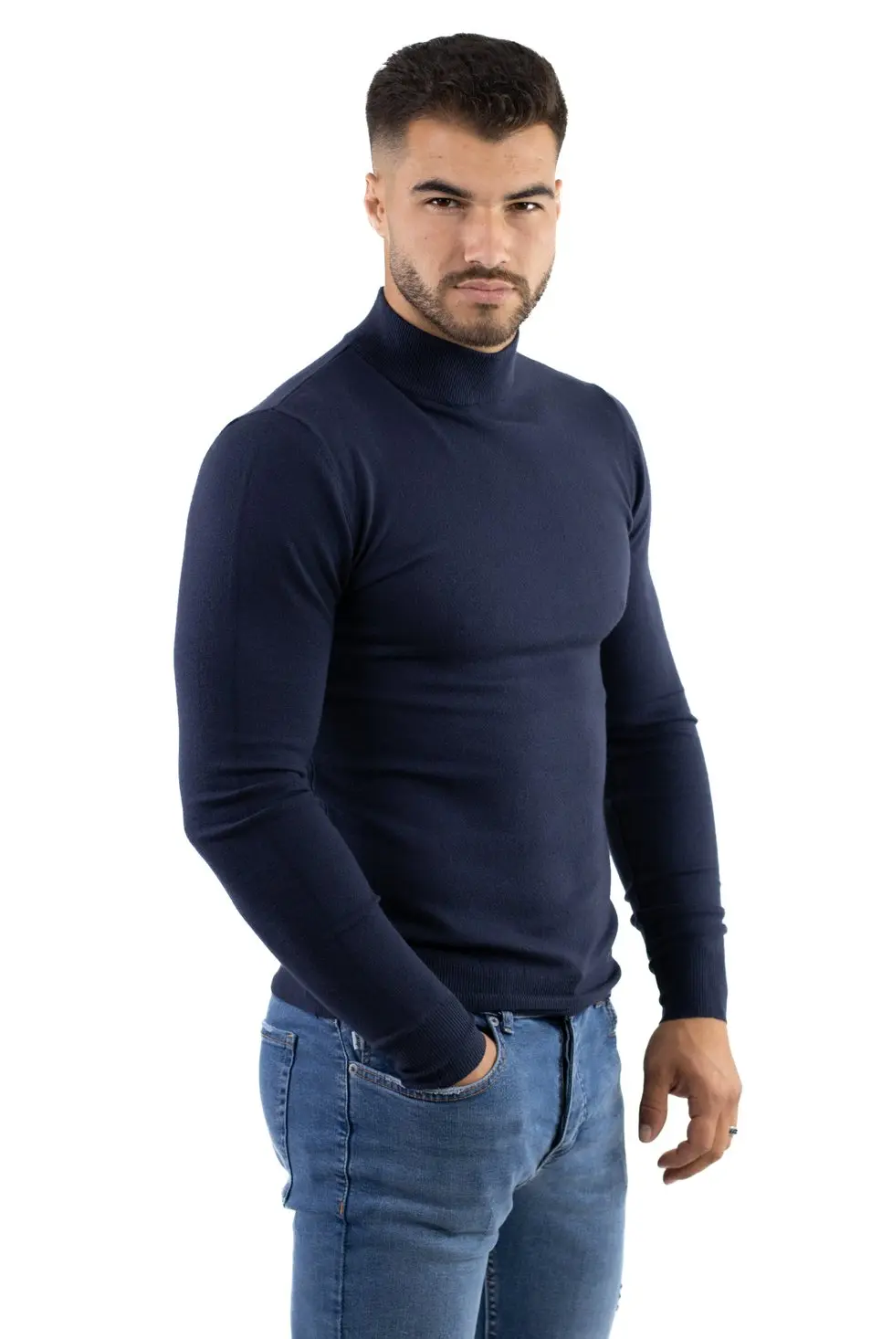Maleta barbati bleumarin cu guler semi inalt [4]