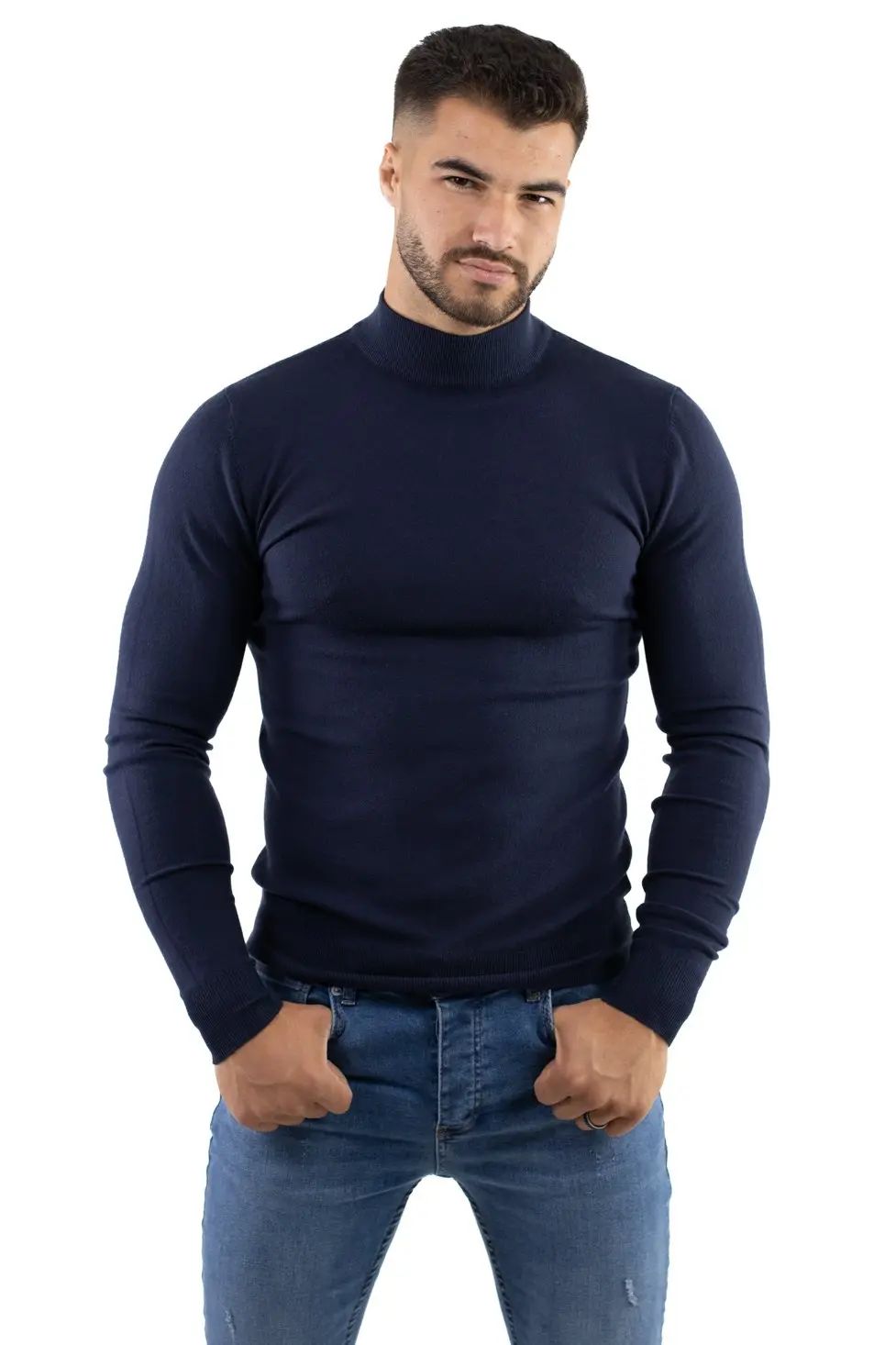 Maleta barbati bleumarin cu guler semi inalt [6]