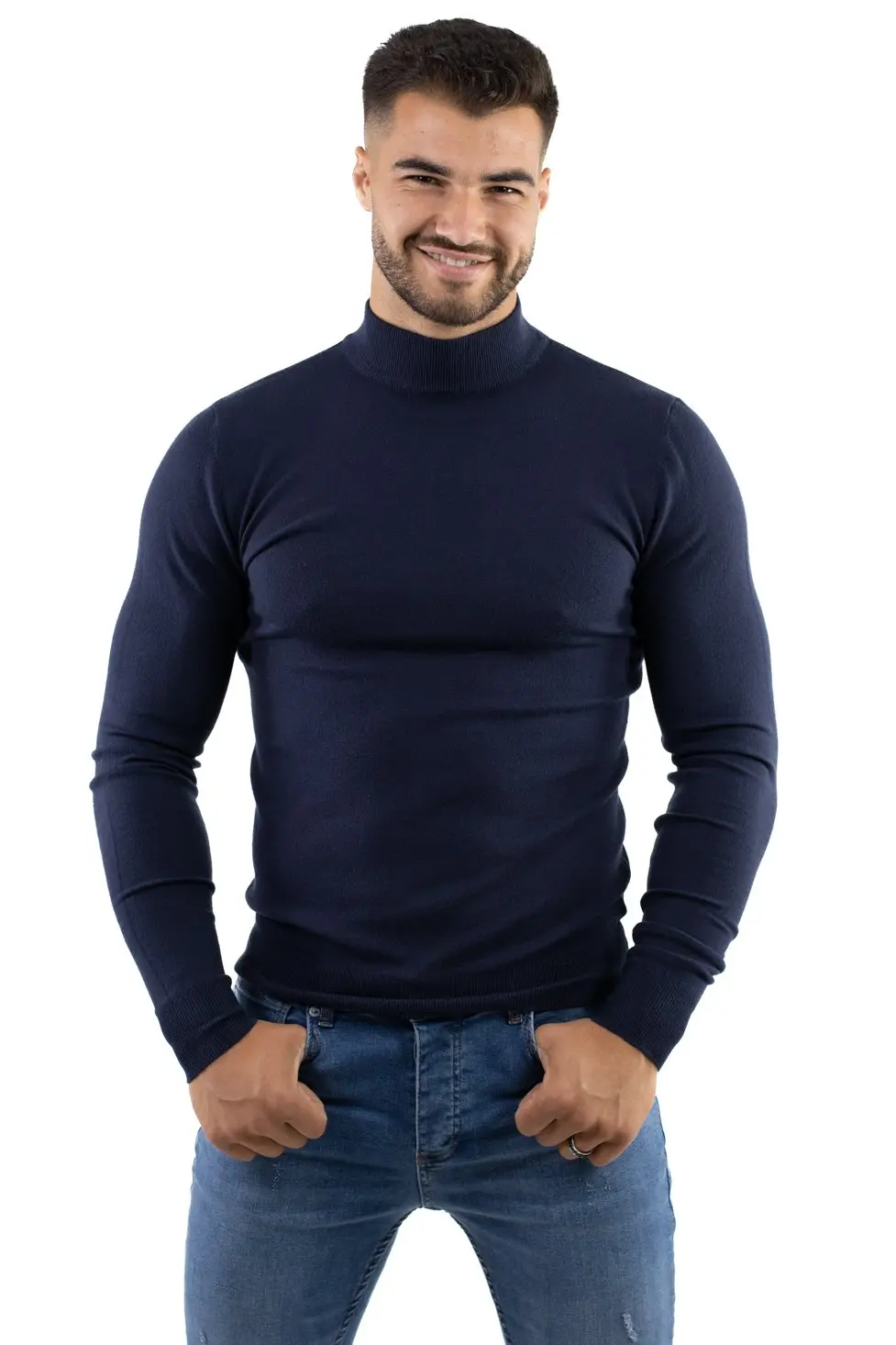 Maleta barbati bleumarin cu guler semi inalt [1]