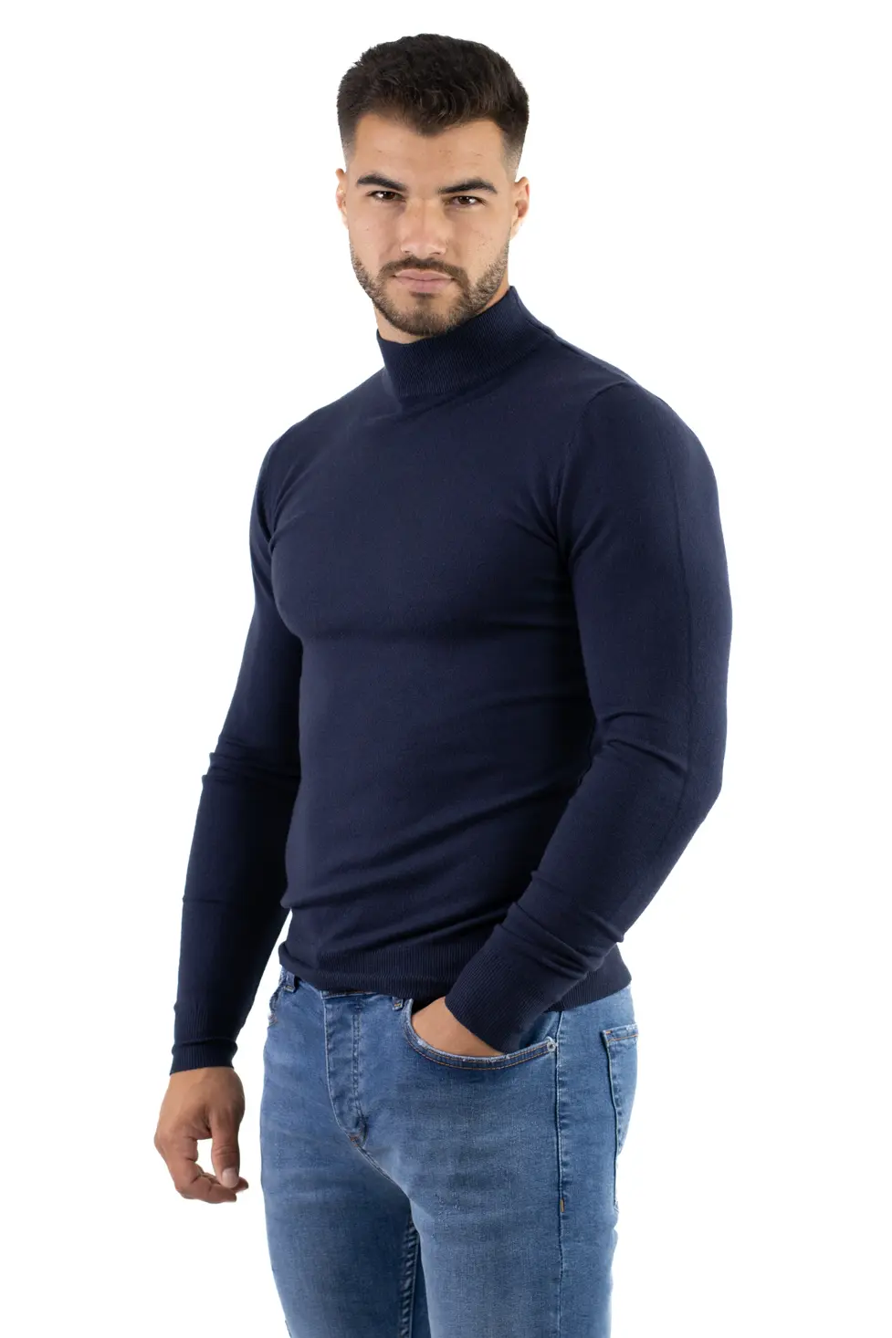 Maleta barbati bleumarin cu guler semi inalt [2]