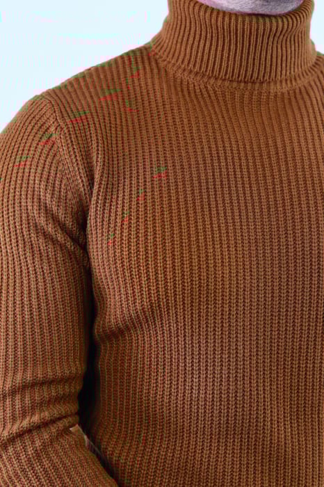 Pulover maro gros din tricot cu guler inalt barbati [6]