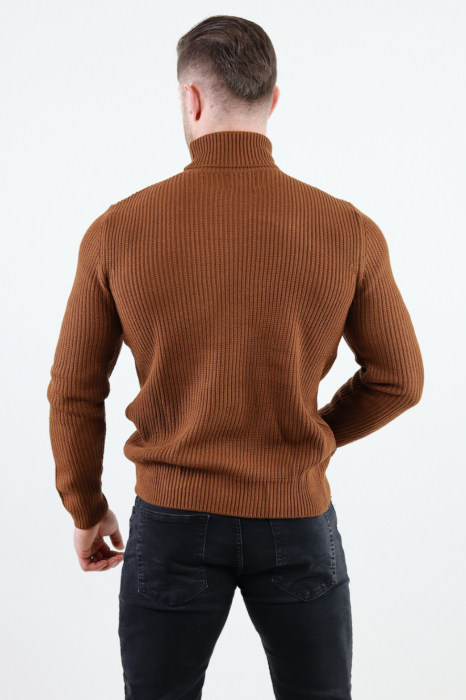 Pulover maro gros din tricot cu guler inalt barbati [3]