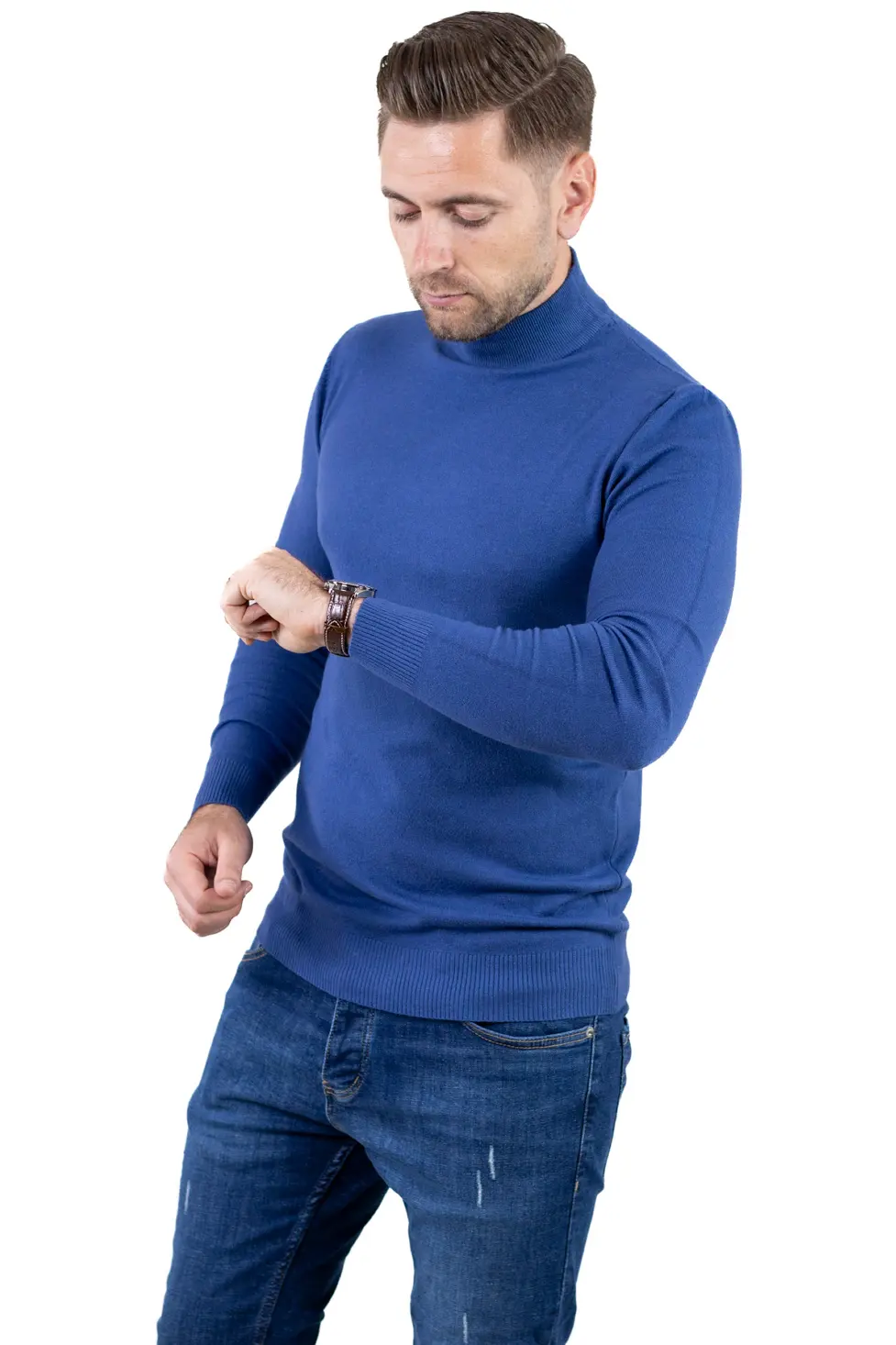 Maletă bărbați albastru denim cu guler semi-înalt – material fin și elastic [1]