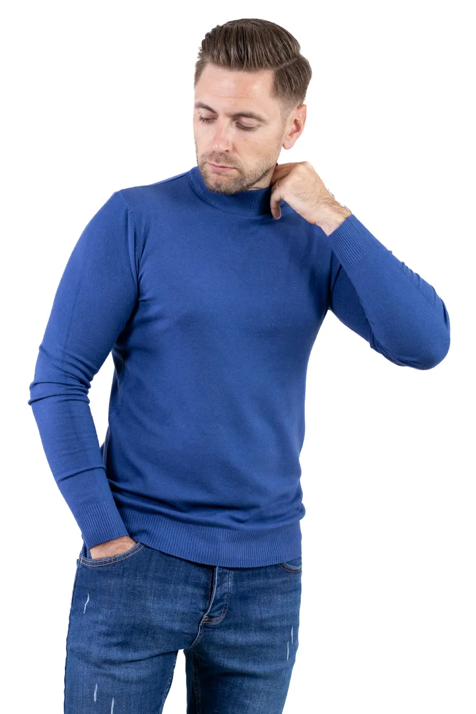 Maletă bărbați albastru denim cu guler semi-înalt – material fin și elastic [3]