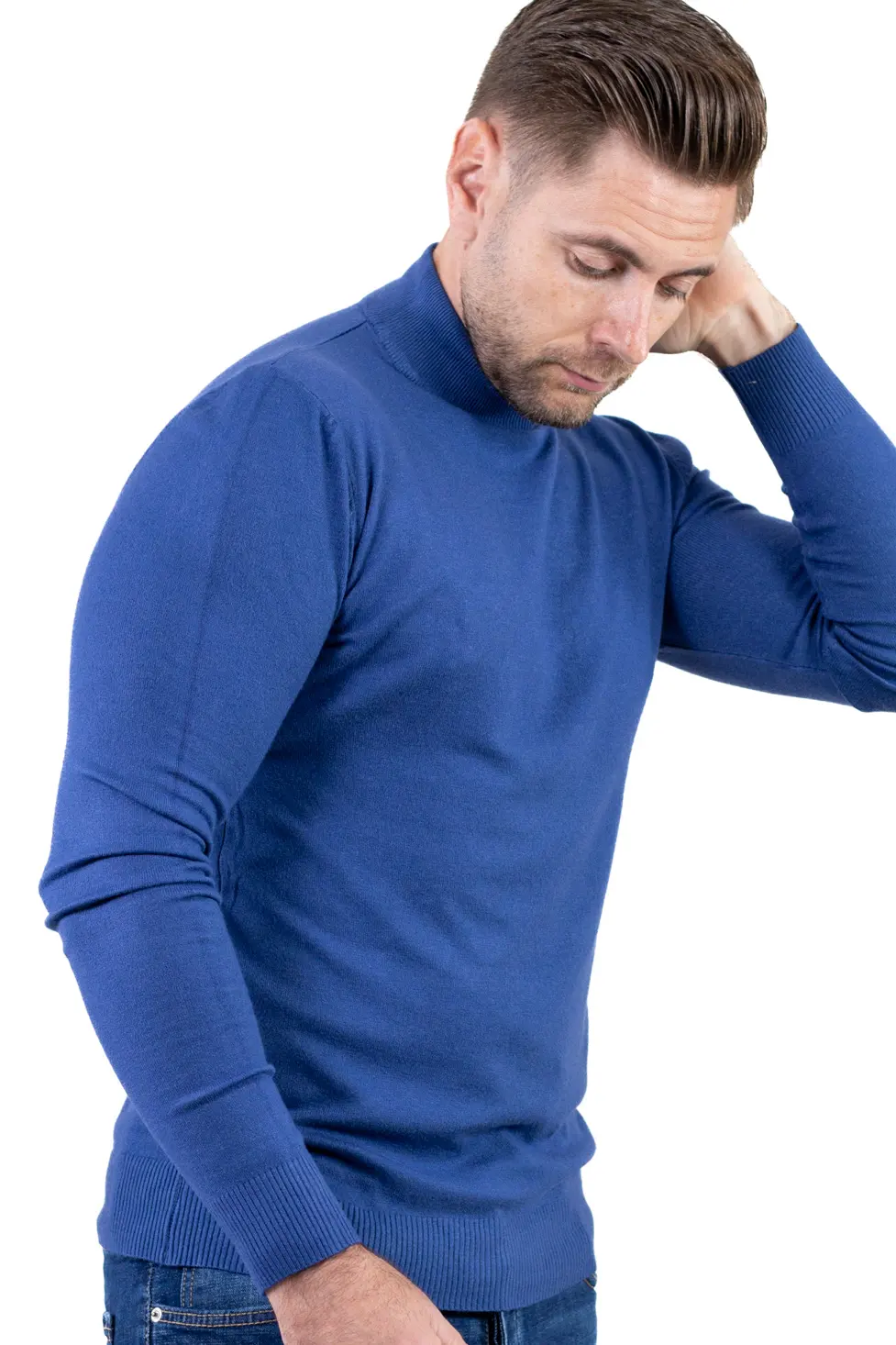 Maletă bărbați albastru denim cu guler semi-înalt – material fin și elastic [5]