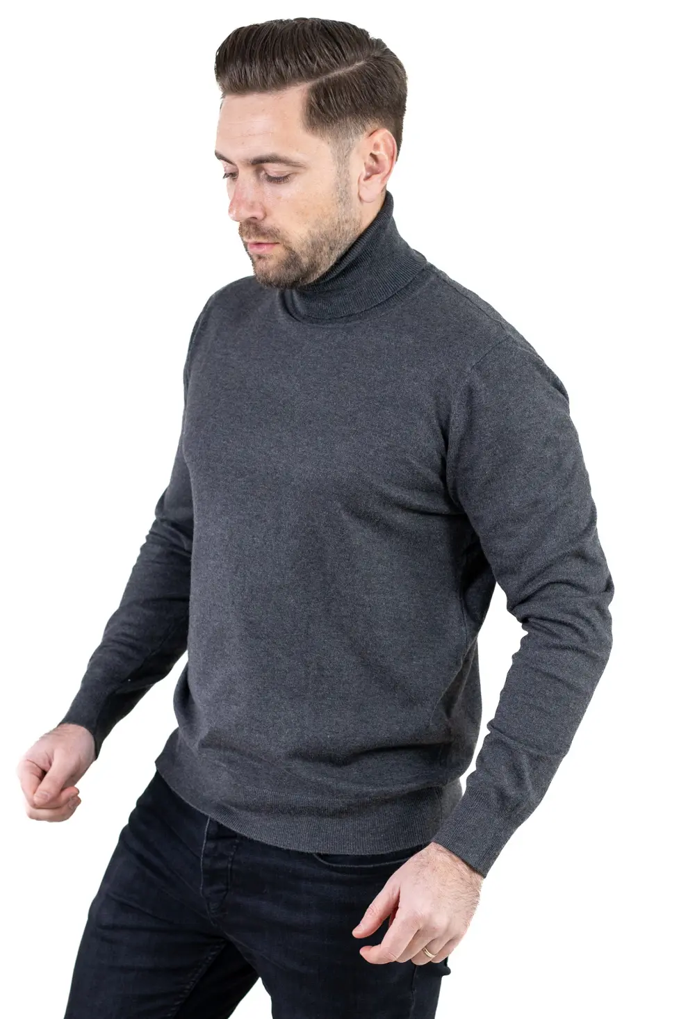 Maleta barbati regular fit cu guler inalt gri [4]