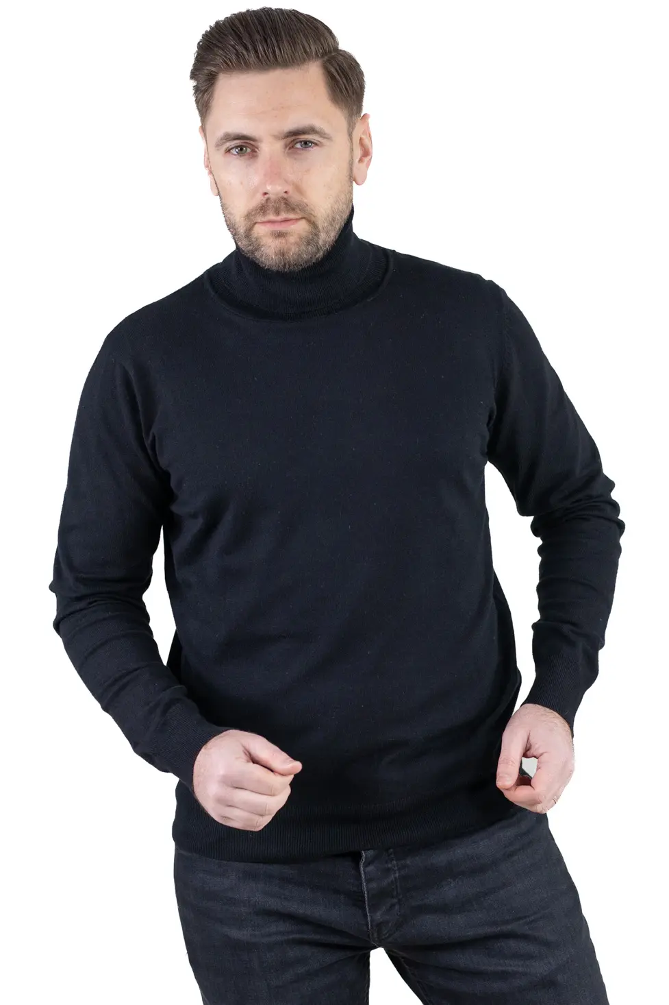 Maleta barbati regular fit cu guler inalt neagră [8]