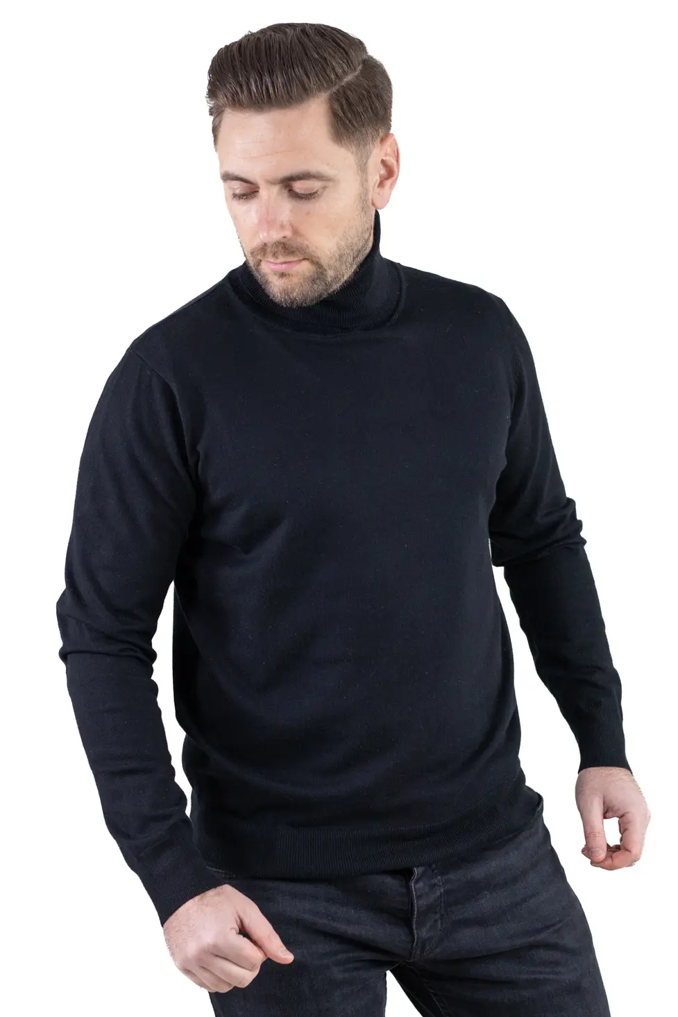 Maleta barbati regular fit cu guler inalt neagră [3]