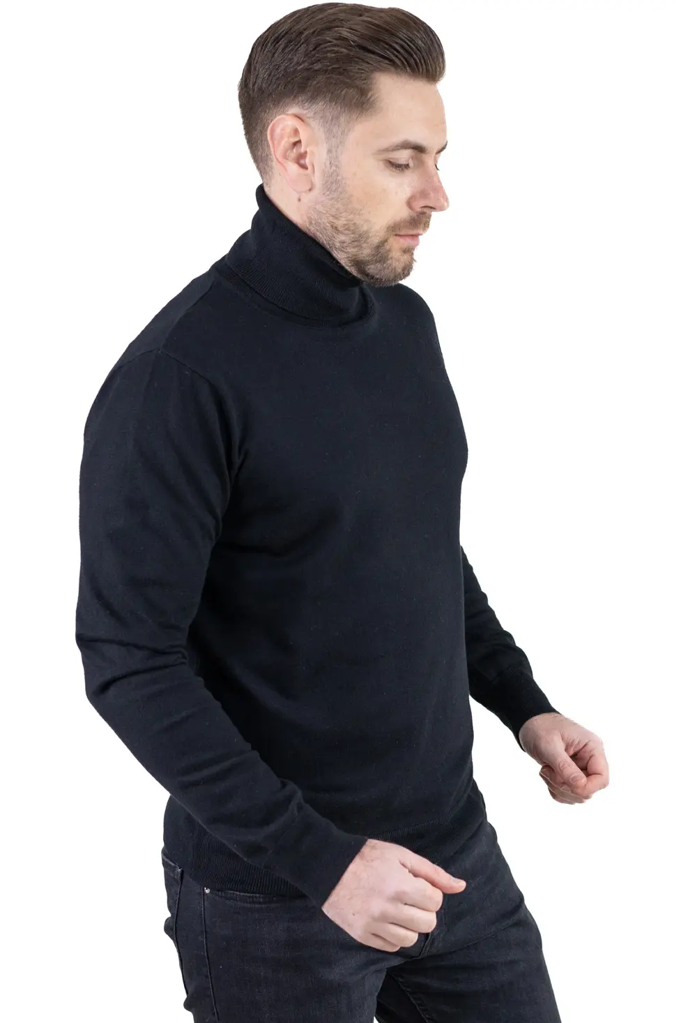 Maleta barbati regular fit cu guler inalt neagră [5]