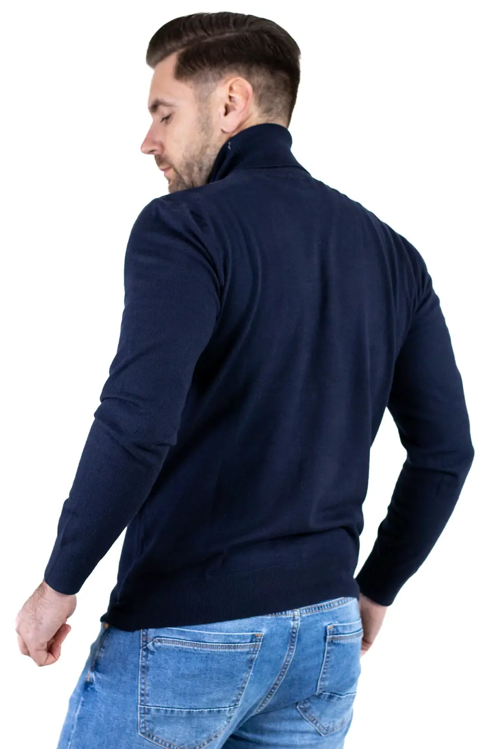 Maleta barbati regular fit cu guler inalt bleumarin [8]