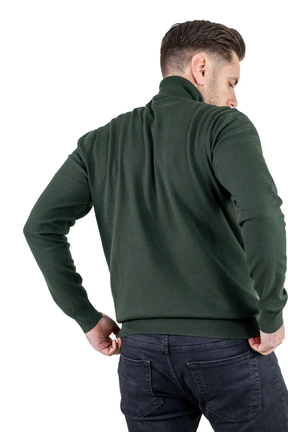 Maleta barbati regular fit cu guler inalt verde militar [5]