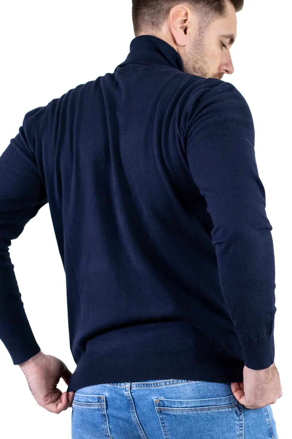 Maleta barbati regular fit cu guler inalt bleumarin [7]