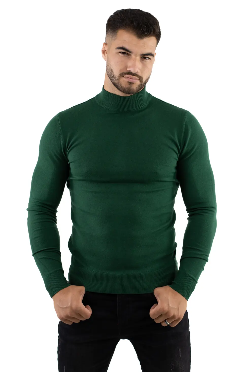 Maleta barbati verde cu guler semi inalt [2]