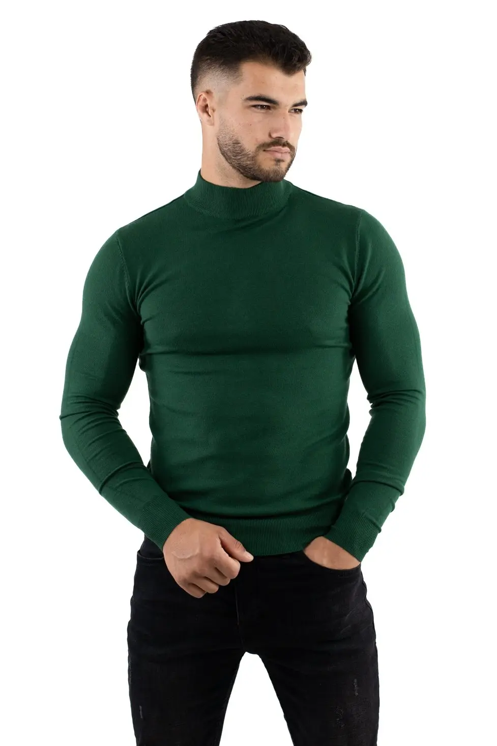 Maleta barbati verde cu guler semi inalt [3]