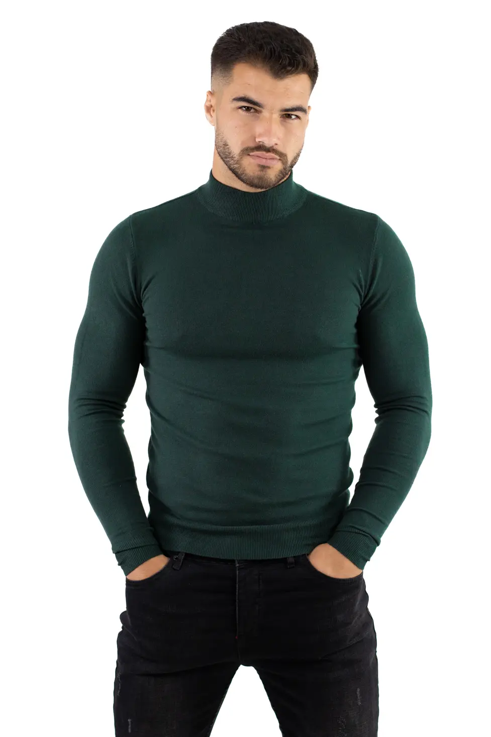 Maleta barbati verde inchis cu guler semi înalt [4]