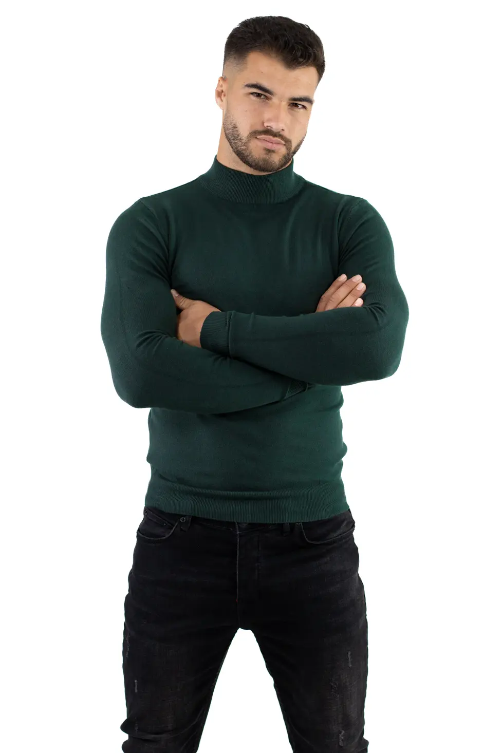 Maleta barbati verde inchis cu guler semi înalt [6]