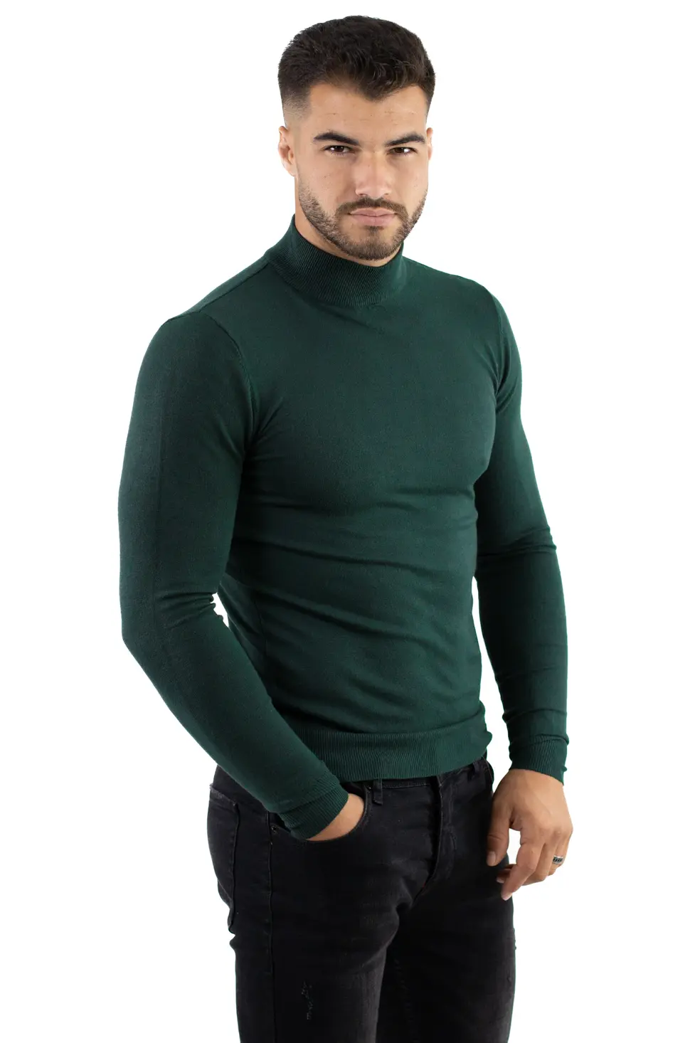 Maleta barbati verde inchis cu guler semi înalt [2]