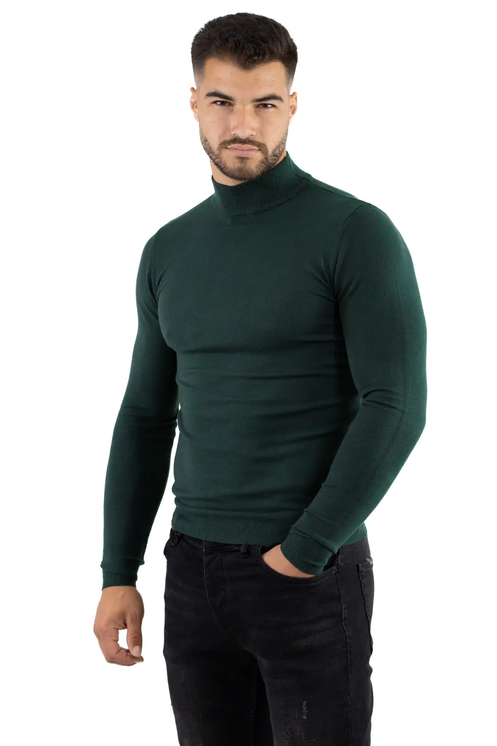 Maleta barbati verde inchis cu guler semi înalt [5]