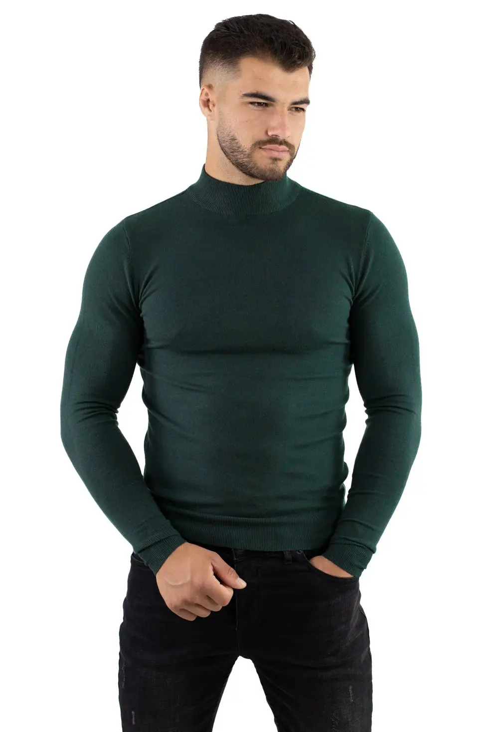 Maleta barbati verde inchis cu guler semi înalt [1]