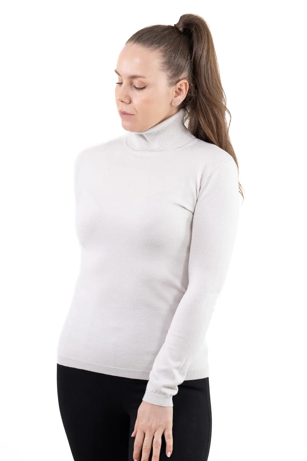 Maletă fină damă cu guler înalt și fir Lurex – elegantă și comodă [1]