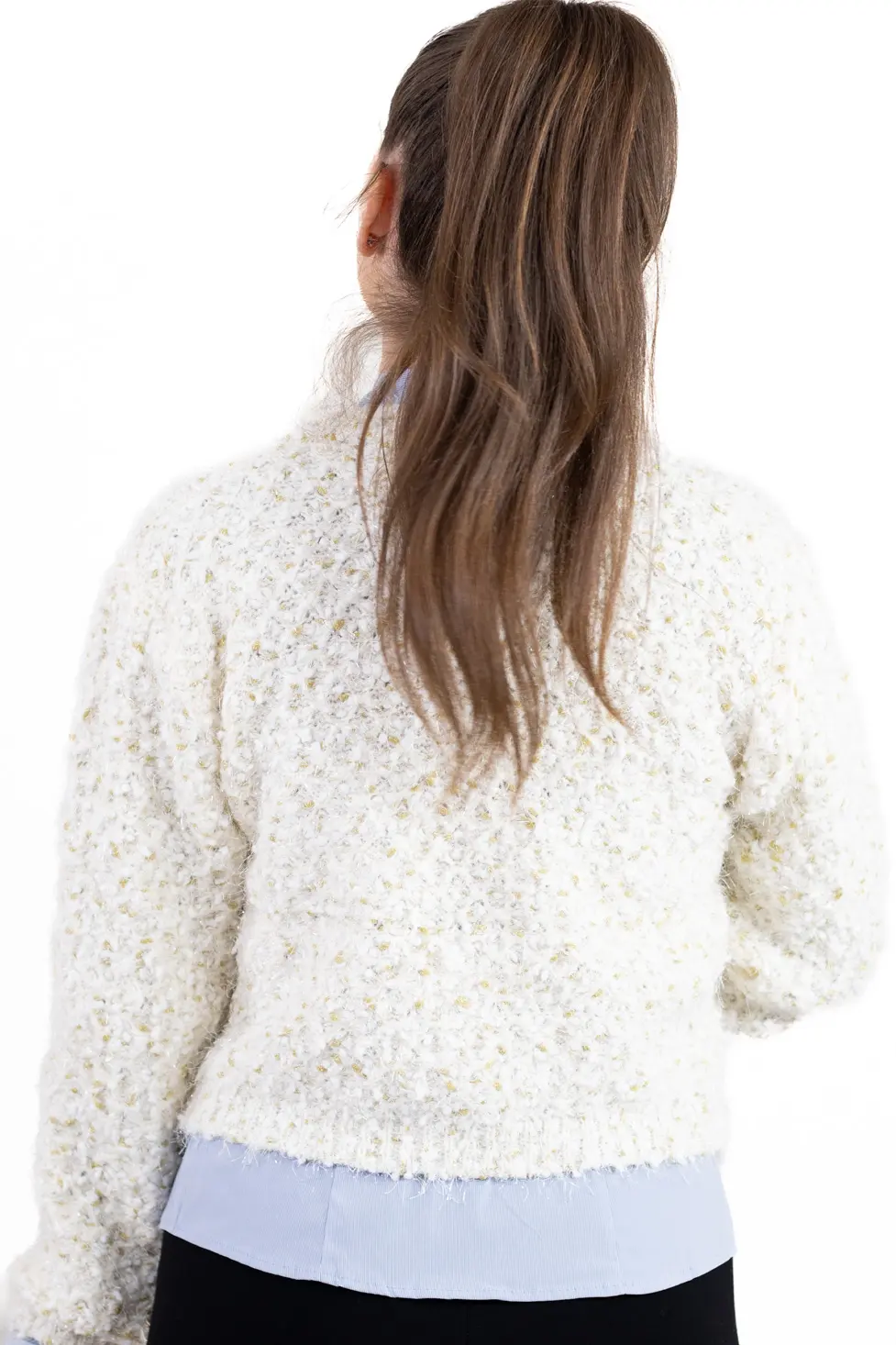 Cardigan buclé cu nasturi tip perlă – tricot elegant pentru femei [5]