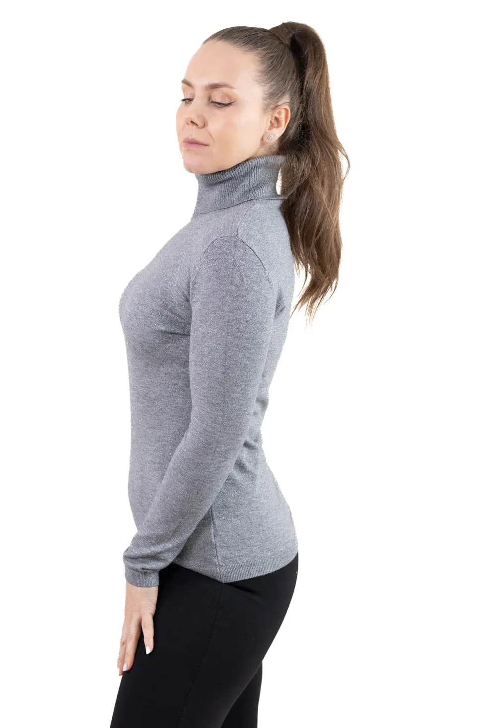 Maletă fină damă cu guler înalt și fir Lurex – elegantă și comodă [5]