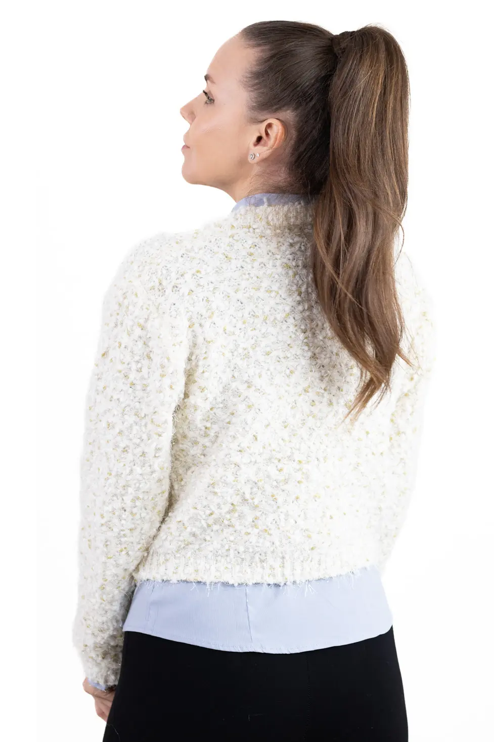 Cardigan buclé cu nasturi tip perlă – tricot elegant pentru femei [8]