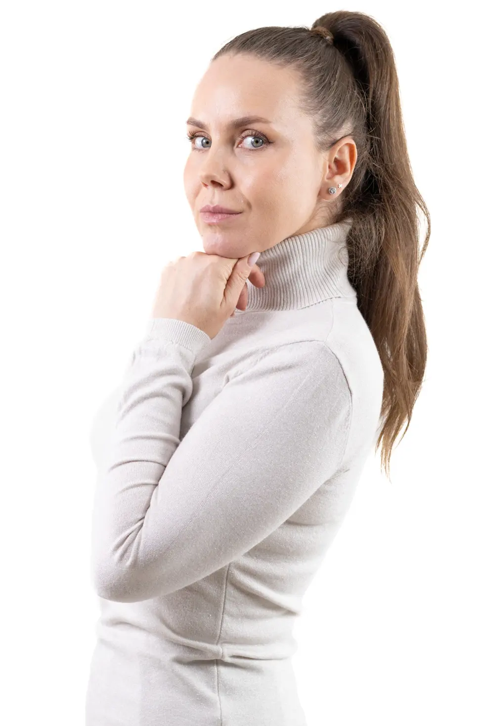 Maletă fină damă cu guler înalt și fir Lurex – elegantă și comodă [2]