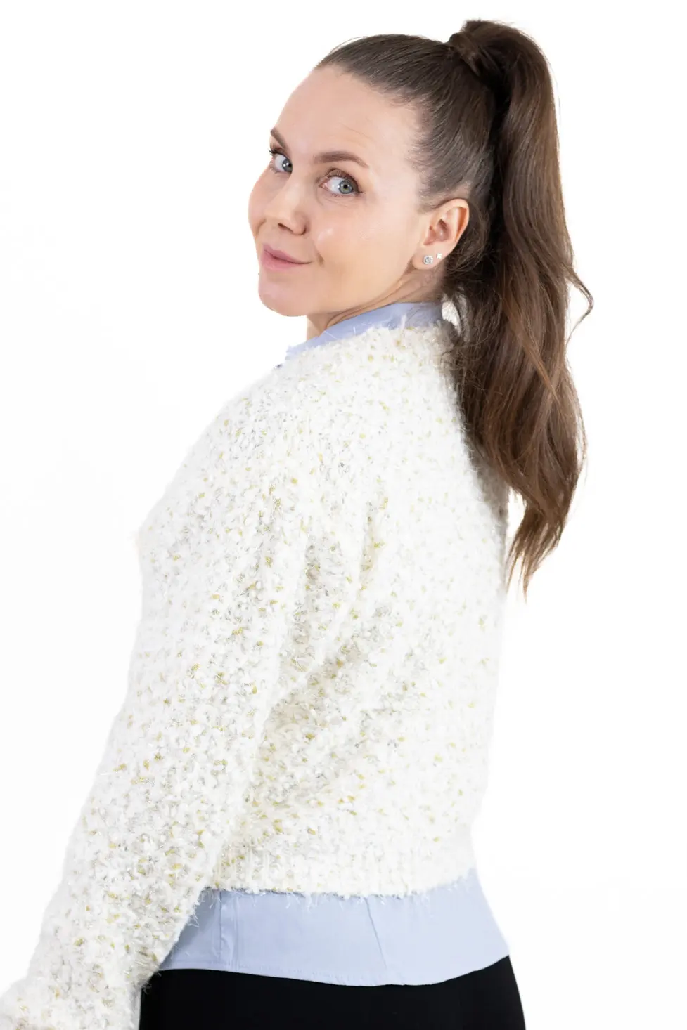 Cardigan buclé cu nasturi tip perlă – tricot elegant pentru femei [6]