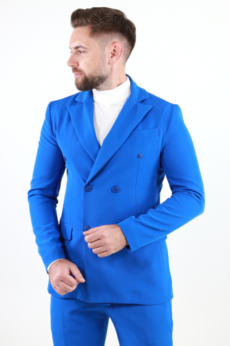 Sacou albastru barbati 4 nasturi slim fit [6]