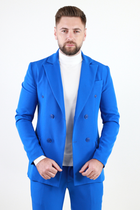 Sacou albastru barbati 4 nasturi slim fit [2]