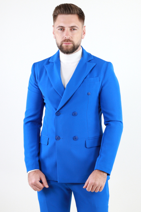 Sacou albastru barbati 4 nasturi slim fit [5]
