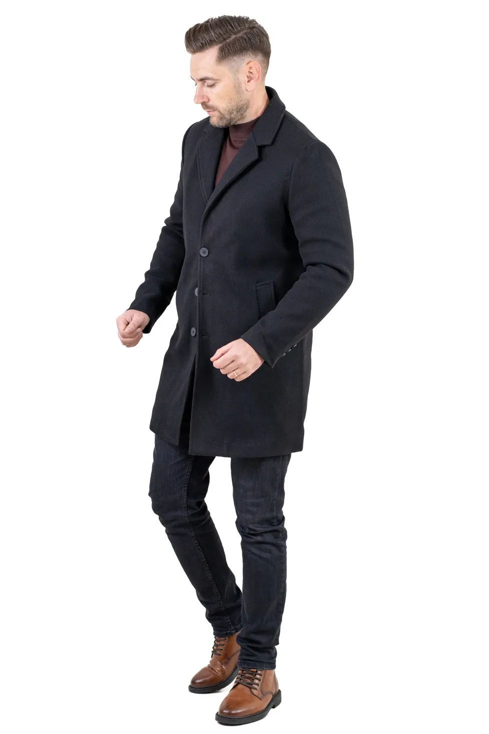Palton barbati elegant negru cu interior matlasat [3]