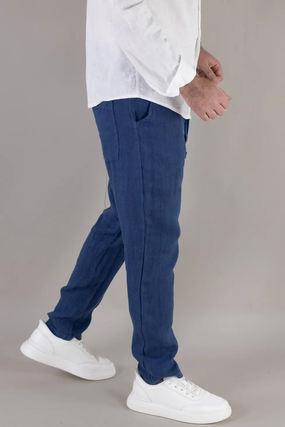 Pantaloni bleumarin din in 100% conici – Made in Italy [4]
