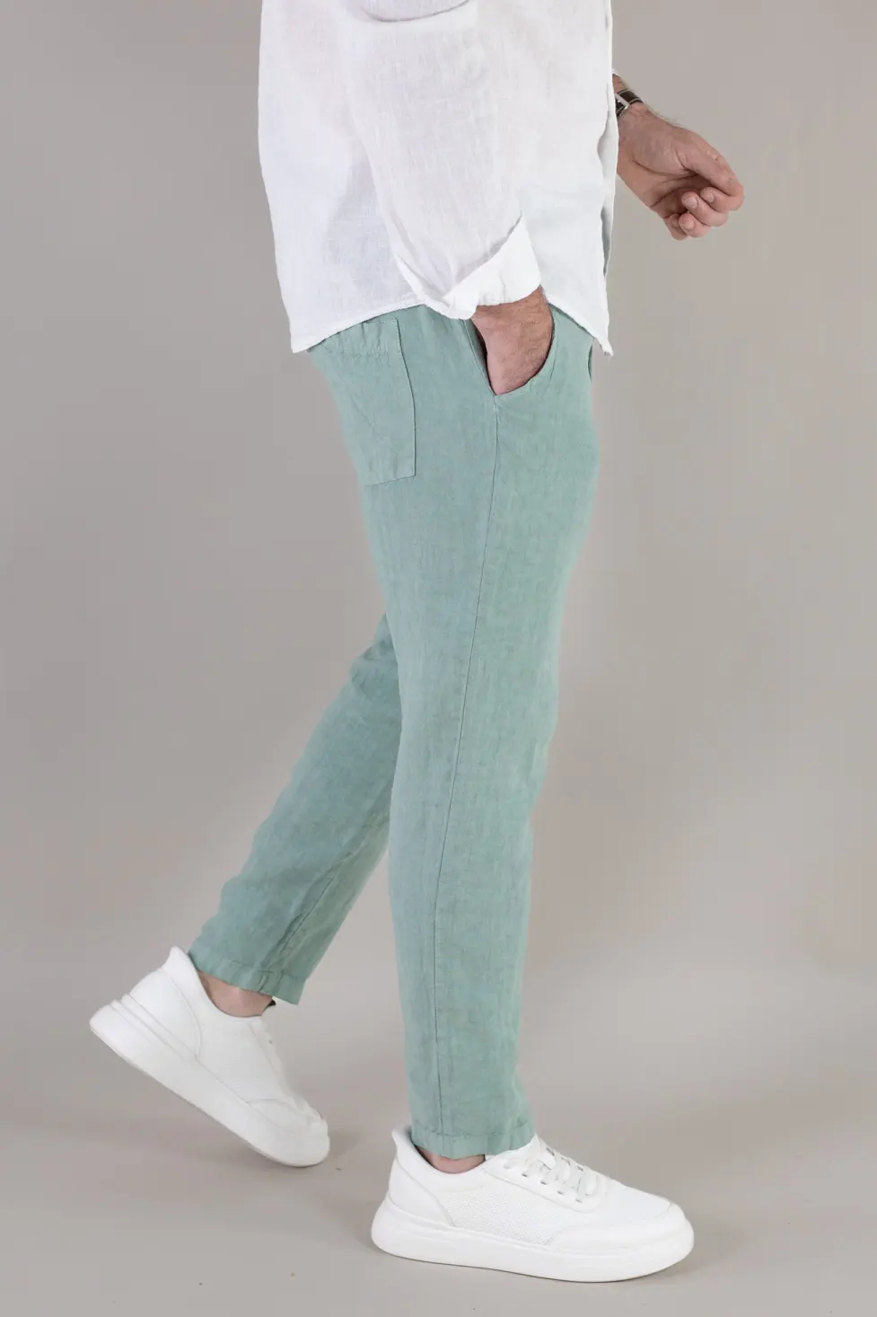Pantaloni verde aqua din in 100% conici – Made in Italy [6]