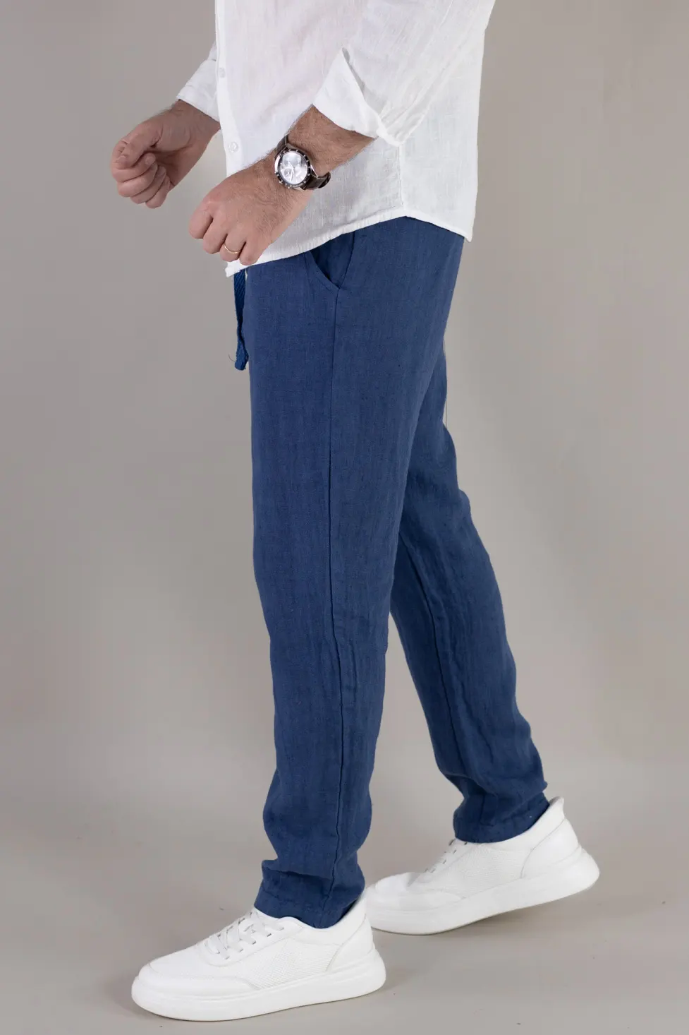 Pantaloni bleumarin din in 100% conici – Made in Italy [3]