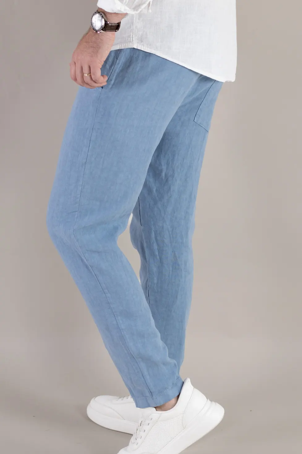 Pantaloni albastru ciel din in 100% conici – Made in Italy [4]