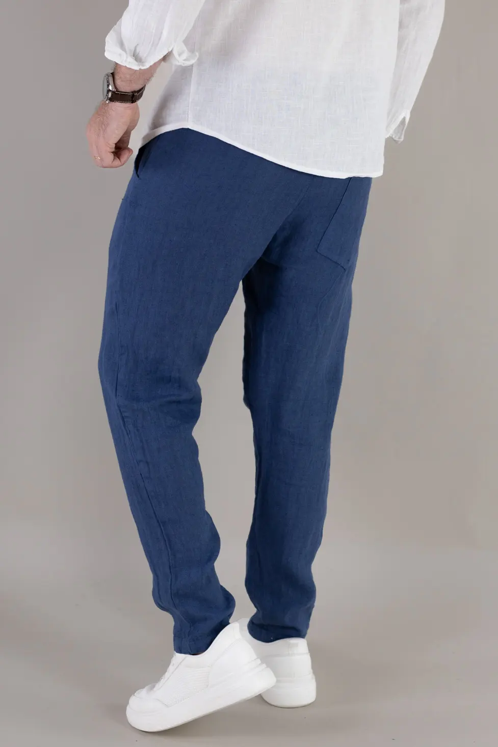 Pantaloni bleumarin din in 100% conici – Made in Italy [6]