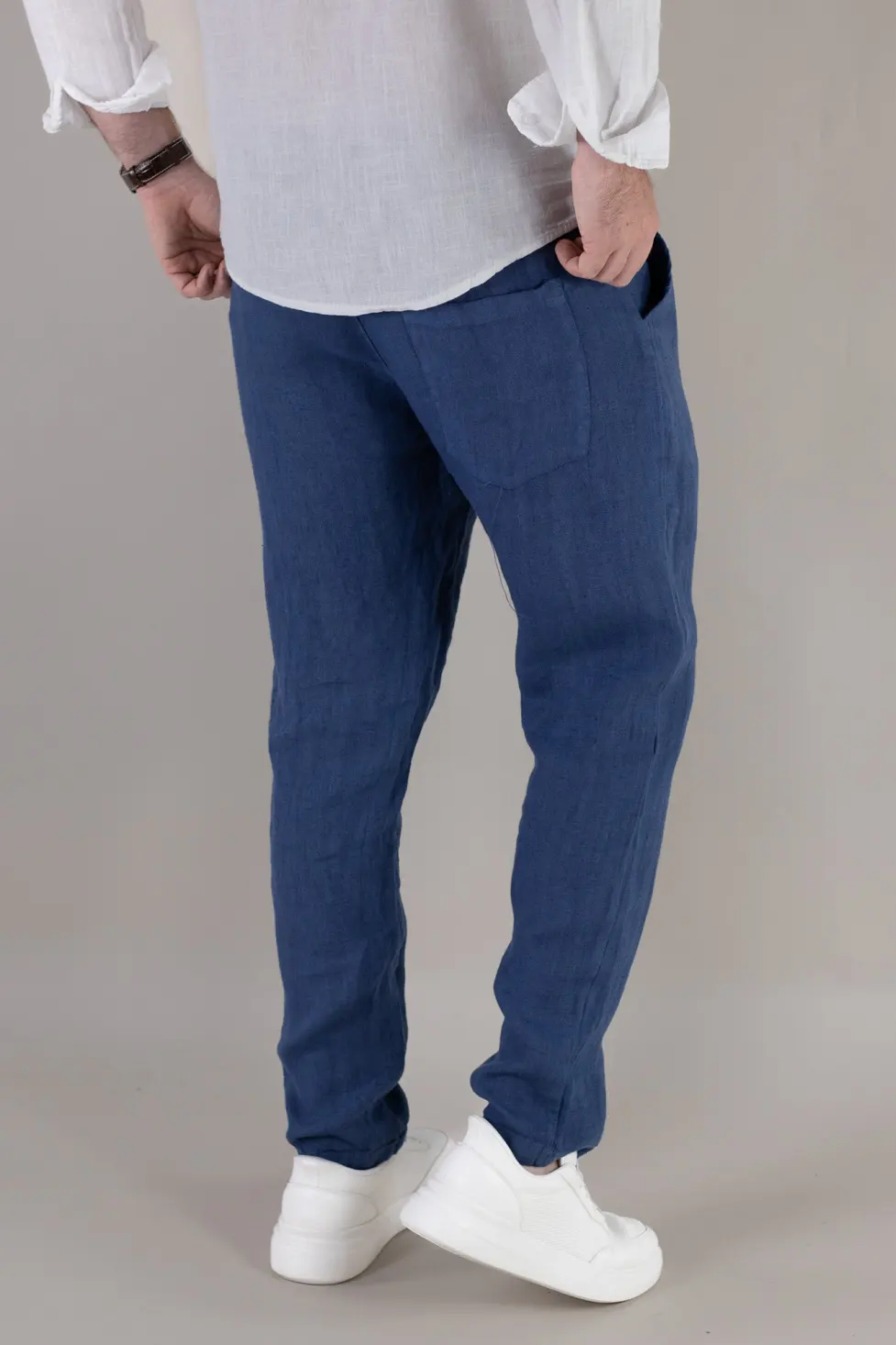 Pantaloni bleumarin din in 100% conici – Made in Italy [7]
