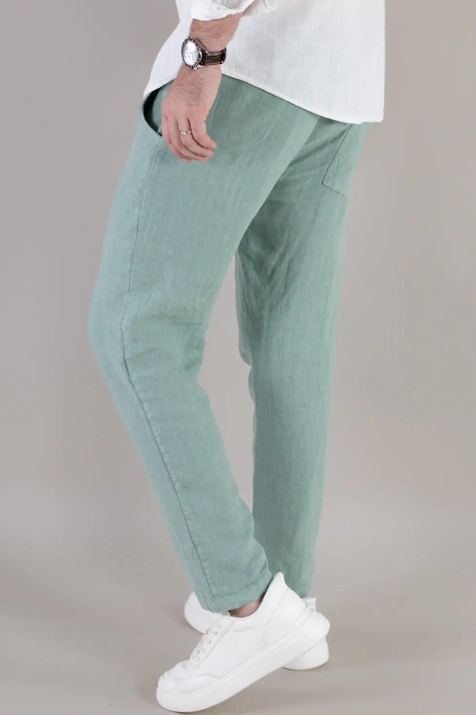 Pantaloni verde aqua din in 100% conici – Made in Italy [4]