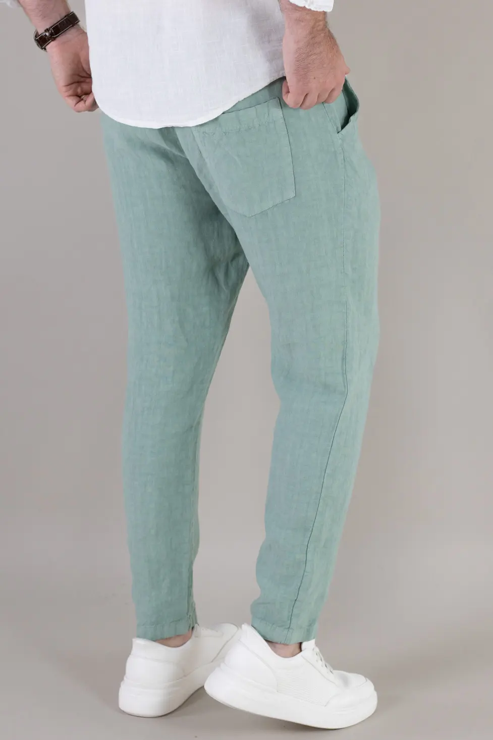 Pantaloni verde aqua din in 100% conici – Made in Italy [5]