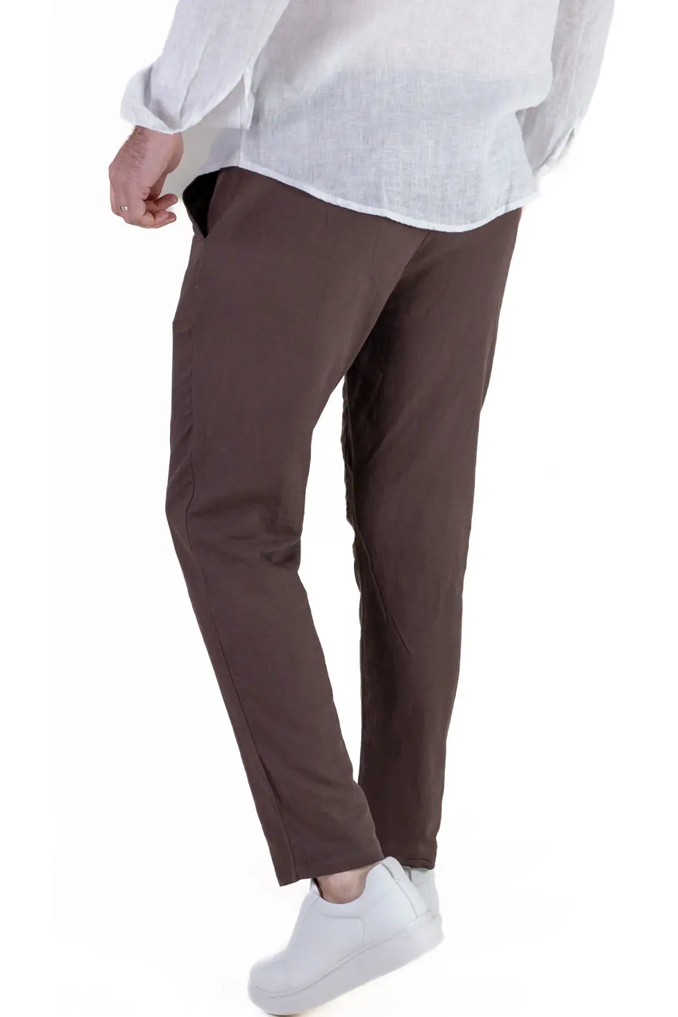 Pantaloni barbati de vară din in si bumbac maro [6]