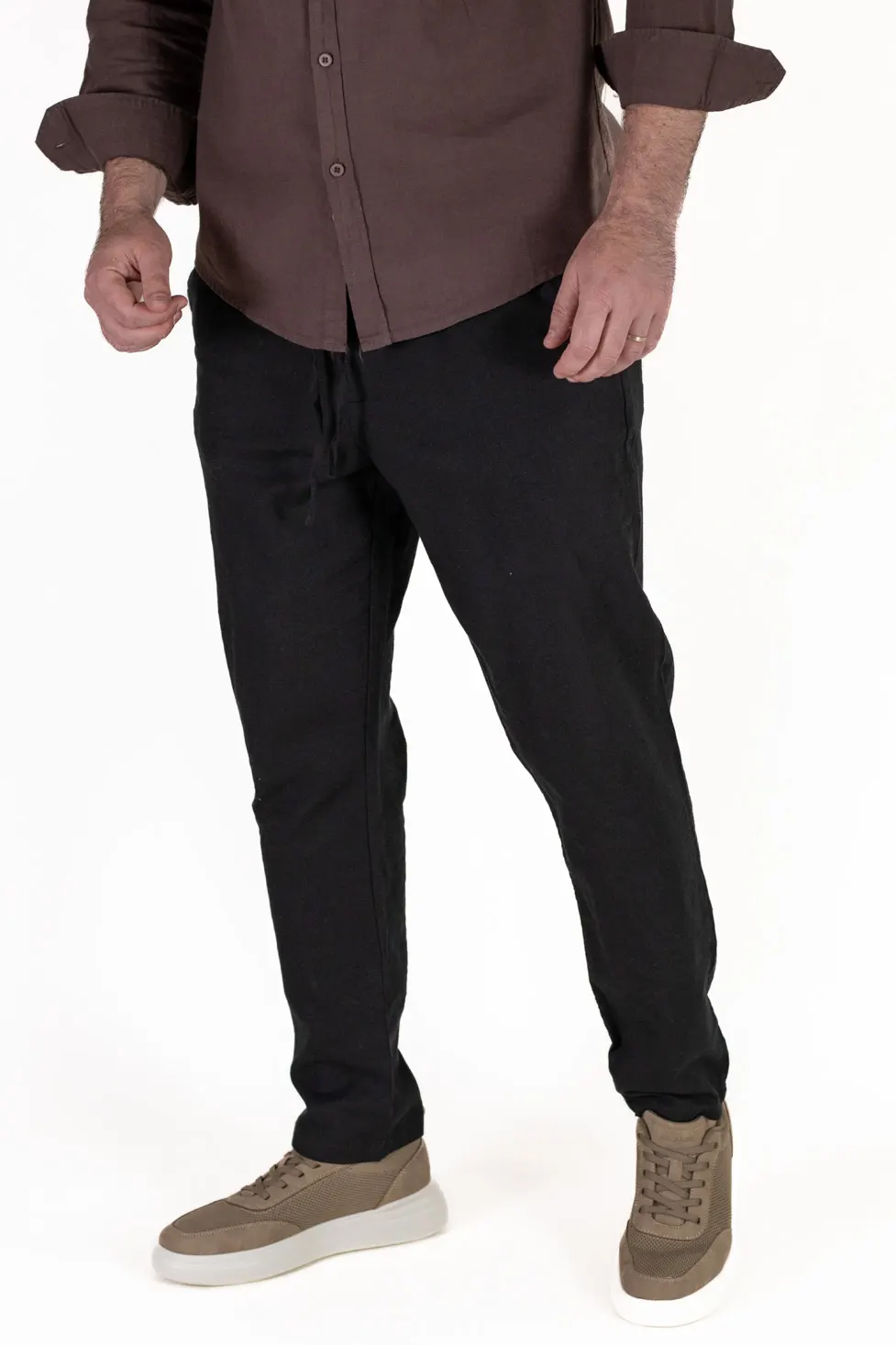 Pantaloni Bărbați In și Bumbac, Regular Fit, Talie Elastică cu Șnur, Bej/Cream, Colecția de Vară [3]