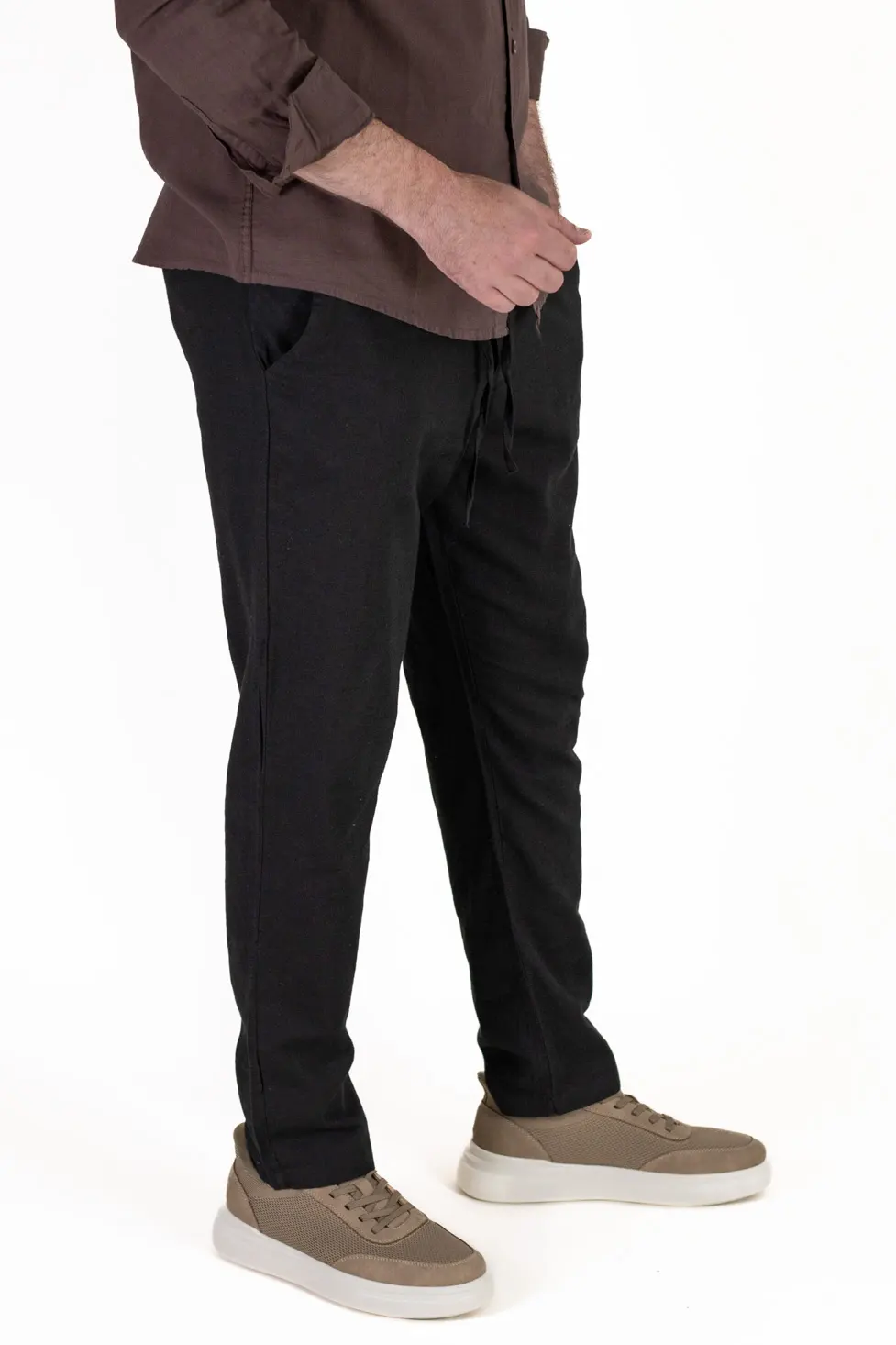 Pantaloni Bărbați In și Bumbac, Regular Fit, Talie Elastică cu Șnur, Bej/Cream, Colecția de Vară [2]